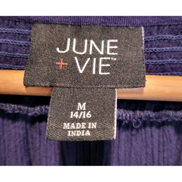 June & Vie Navy Blue Purple Boho Embroidered Long Sleeve Top Tassels Sz M - Picture 5 of 6